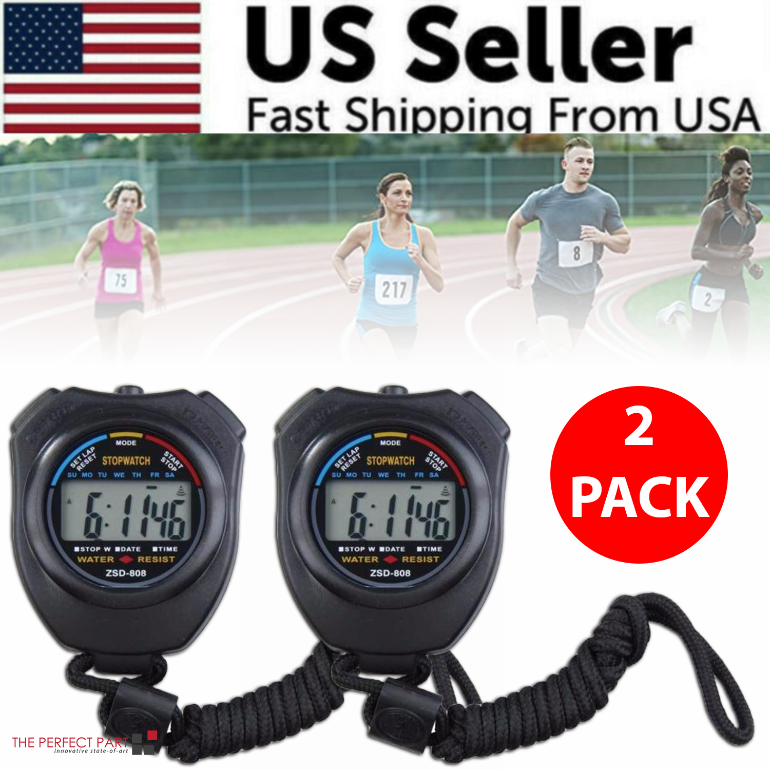 Digital Stopwatch Sports Counter Chronograph Date Timer Odometer - 2 Piece Set