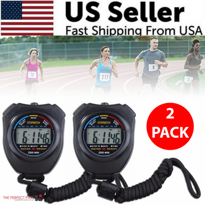 Digital Stopwatch Sports Counter Chronograph Date Timer Odometer - 2 Piece Set