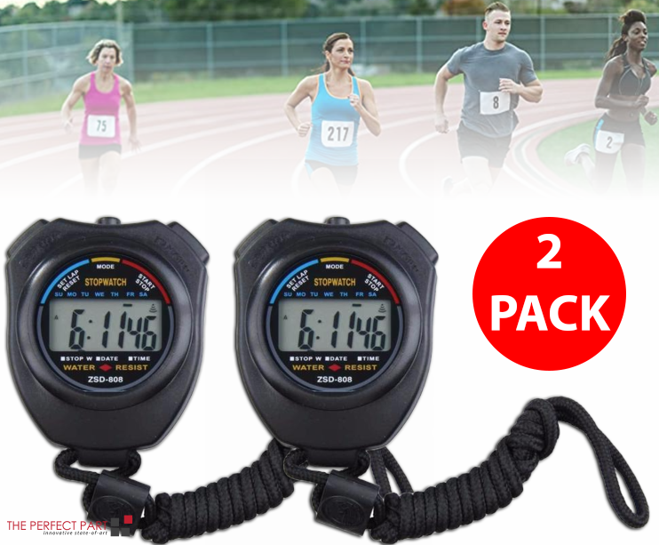 Digital Stopwatch Sports Counter Chronograph Date Timer Odometer - 2 Piece Set